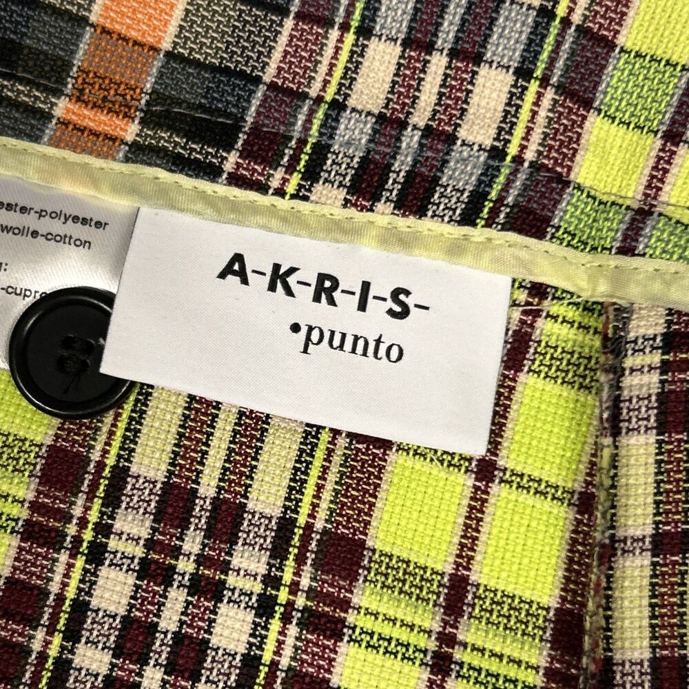 Akris Punto Crop Pants Women 16 Plaid Academia Retro Style Wide Leg Neon Yellow - Picture 4 of 7